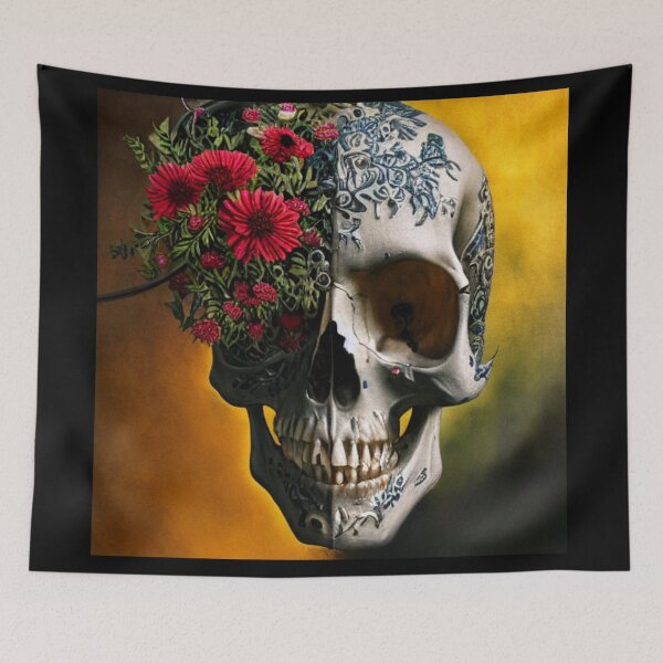 Item preview, Victorian Ghotic Floral Skull, skull with floral, red roses designed and sold by ValleyDream.