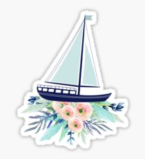 Watercolor flowers and sailboat Sticker