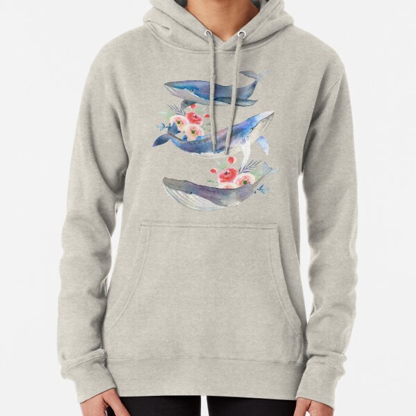 Watercolor whales and flowers Pullover Hoodie