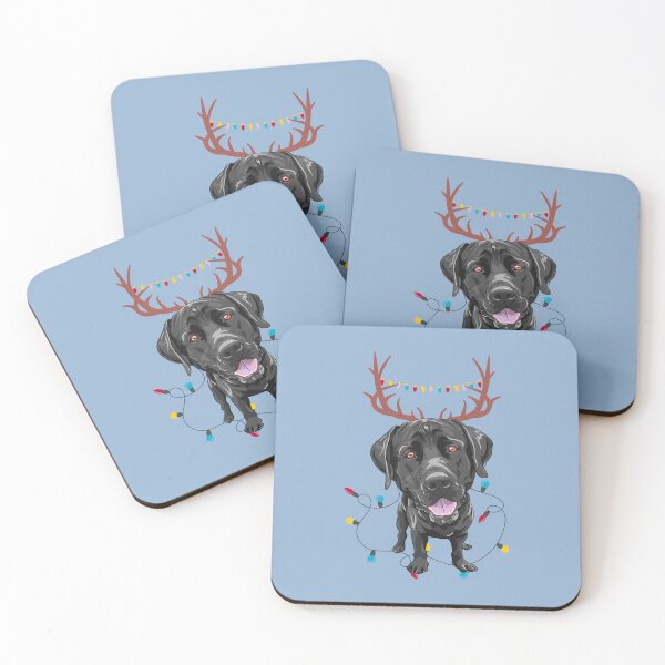 Item preview, Labrador Retriever with Reindeer Ears and Christmas Lights designed and sold by SeasonalDogs.