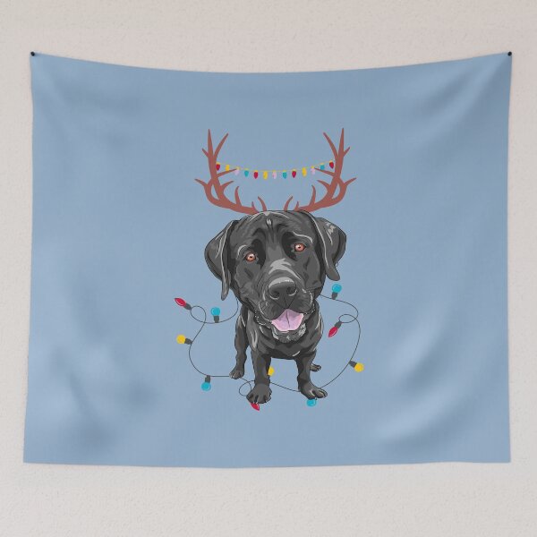 Item preview, Labrador Retriever with Reindeer Ears and Christmas Lights designed and sold by SeasonalDogs.
