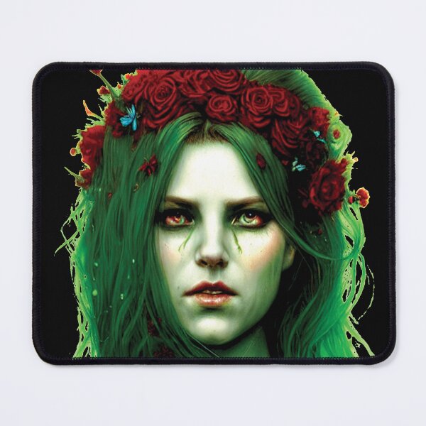 Item preview, girl with green hair and red roses AI designed and sold by SBlagojevic.