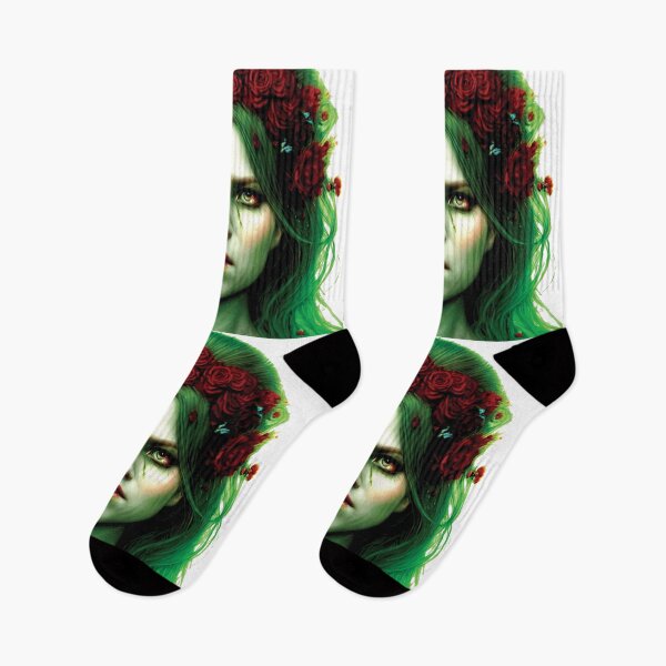 Item preview, girl with green hair and red roses AI designed and sold by SBlagojevic.