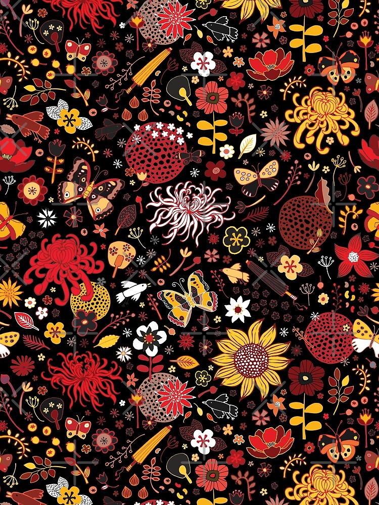 Thumbnail 5 of 5, Graphic T-Shirt, Japanese Garden - Red, Gold and Rust on Black - exotic floral pattern by Cecca Designs designed and sold by Cecca-Designs.