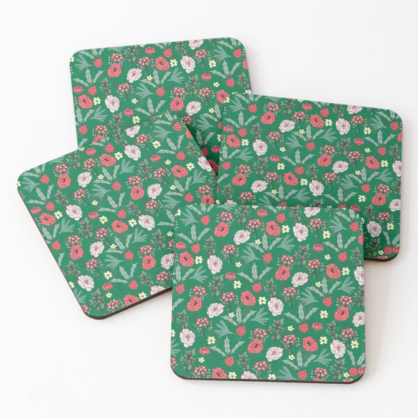 Item preview, Christmas Roses Berries Floral Green Pattern designed and sold by InovArtS.