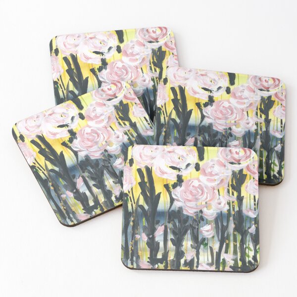 Item preview, Watercolor pink flowers, abstract flowers, black designed and sold by anaozzart.