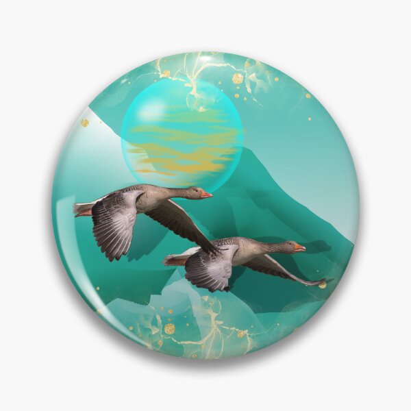 Item preview, A calming design of a pair of migrating geese using shades of teal and duck-egg blue designed and sold by ditzy-designs.