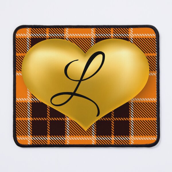 Item preview, Abstract Warm Plaid-Puff Gold Heart with Initial-L designed and sold by SunMoonBeyond.