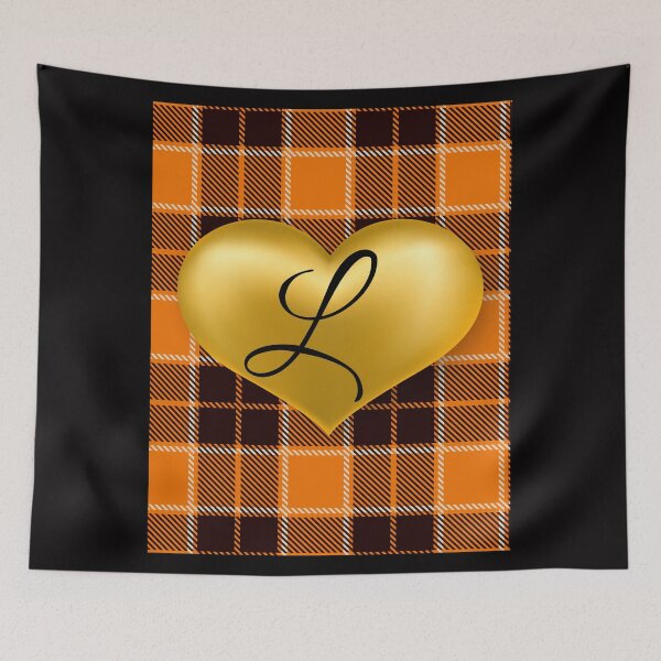 Item preview, Abstract Warm Plaid-Puff Gold Heart with Initial-L designed and sold by SunMoonBeyond.