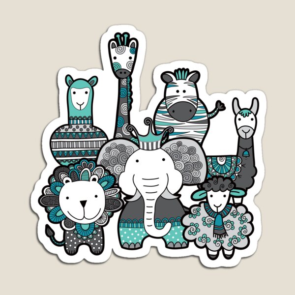 Doodle Animal Friends Aqua and Grey Magnet