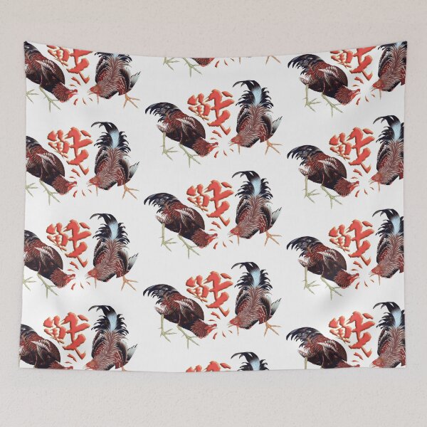 Item preview, Fighting roosters and the word "fight" between them in Japanese designed and sold by portokalis.