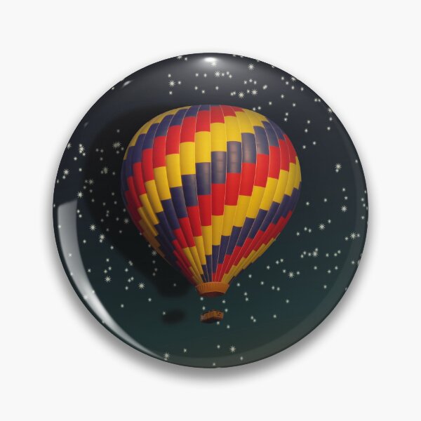 Item preview, Colorful hot air balloon flying on the night sky with forest silhouette and shining stars designed and sold by CiniArt.