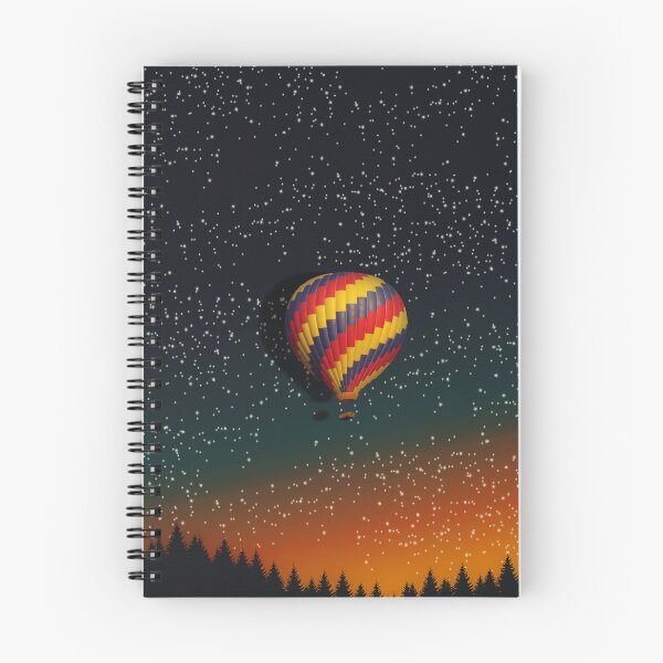 Item preview, Colorful hot air balloon flying on the night sky with forest silhouette and shining stars designed and sold by CiniArt.