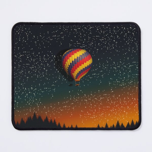 Item preview, Colorful hot air balloon flying on the night sky with forest silhouette and shining stars designed and sold by CiniArt.