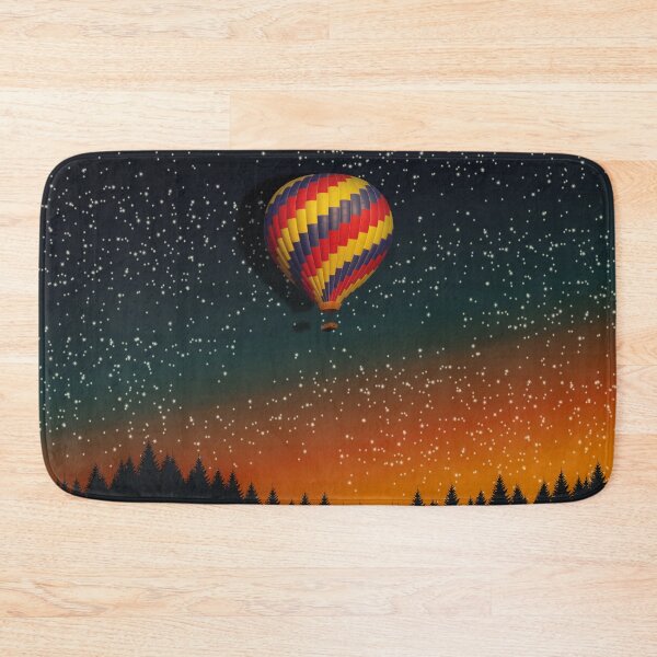 Item preview, Colorful hot air balloon flying on the night sky with forest silhouette and shining stars designed and sold by CiniArt.