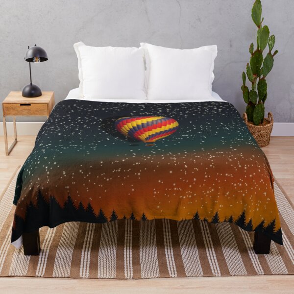 Item preview, Colorful hot air balloon flying on the night sky with forest silhouette and shining stars designed and sold by CiniArt.