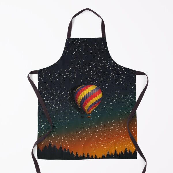 Item preview, Colorful hot air balloon flying on the night sky with forest silhouette and shining stars designed and sold by CiniArt.
