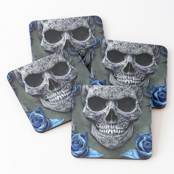 Item preview, Victorian Ghotic Floral Skull, skull with floral, blue roses designed and sold by ValleyDream.