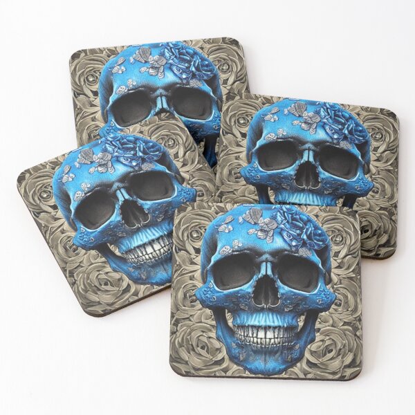 Item preview, Victorian Ghotic Floral Skull, skull with floral, blue roses designed and sold by ValleyDream.