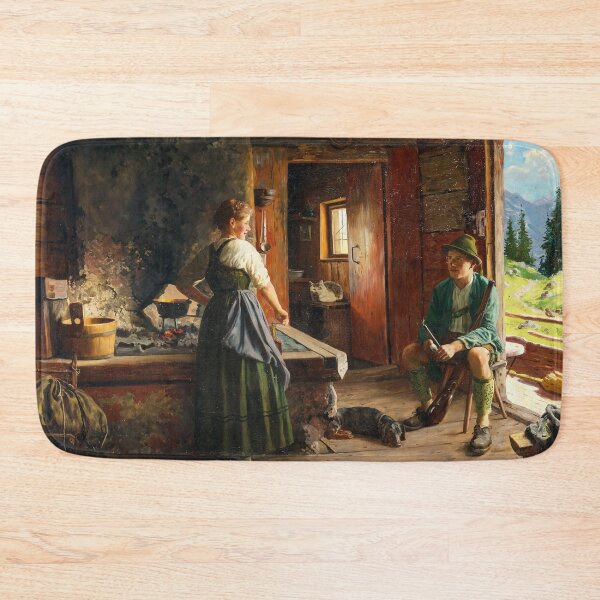 Artikelvorschau, Rastender Jäger in einer Almhütte | Emil Rau | 1930 Deutsche Kunst entworfen und verkauft von CJET.