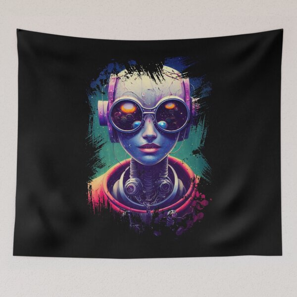 Item preview, happy smiling cybernetic Robotic hipster  designed and sold by mayza-shop.