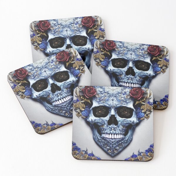 Item preview, Victorian Ghotic Floral Skull, skull with floral, blue roses designed and sold by ValleyDream.