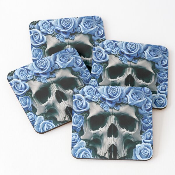 Item preview, Victorian Ghotic Floral Skull, skull with floral, blue roses designed and sold by ValleyDream.