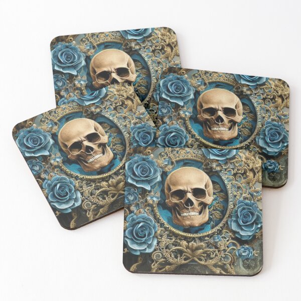 Item preview, Victorian Ghotic Floral Skull, skull with floral, blue roses designed and sold by ValleyDream.
