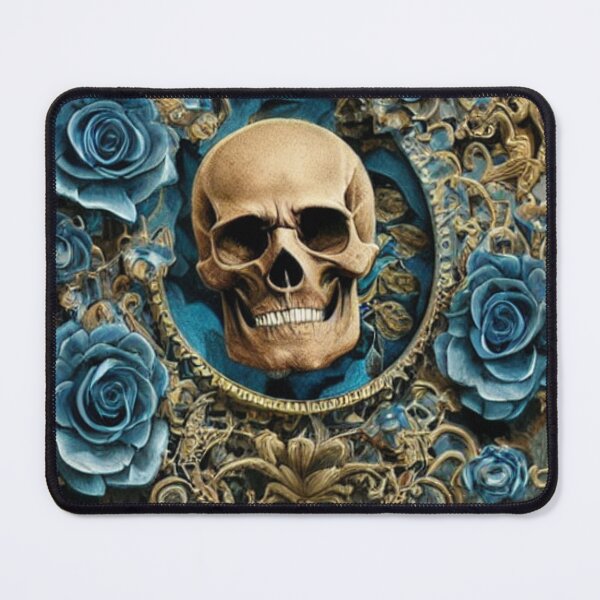 Item preview, Victorian Ghotic Floral Skull, skull with floral, blue roses designed and sold by ValleyDream.