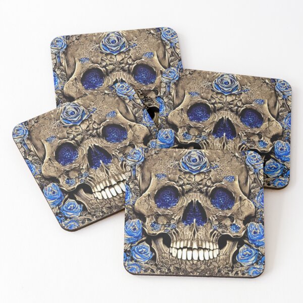 Item preview, Victorian Ghotic Floral Skull, skull with floral, blue roses designed and sold by ValleyDream.