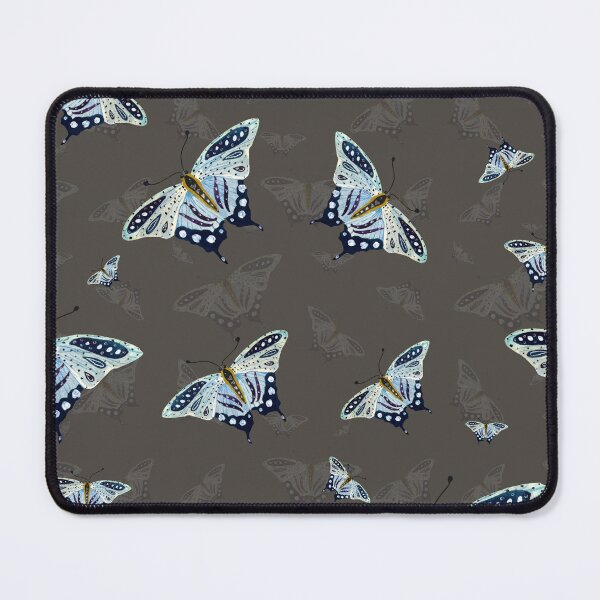 Item preview, Blue butterfly pattern watercolor on grey background designed and sold by Yana Mustafina | Boho Soulful Designs.