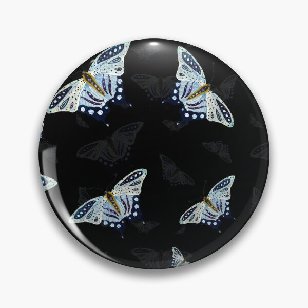 Artikelvorschau, Blue butterfly pattern watercolor on black background entworfen und verkauft von Yana Mustafina | Boho Soulful Designs.