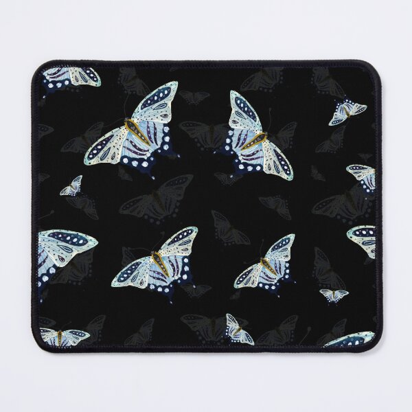 Item preview, Blue butterfly pattern watercolor on black background designed and sold by Yana Mustafina | Boho Soulful Designs.
