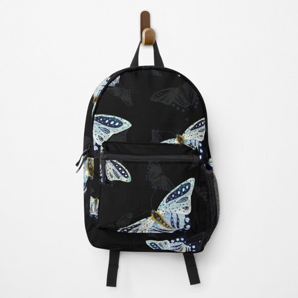 Item preview, Blue butterfly pattern watercolor on black background designed and sold by Yana Mustafina | Boho Soulful Designs.
