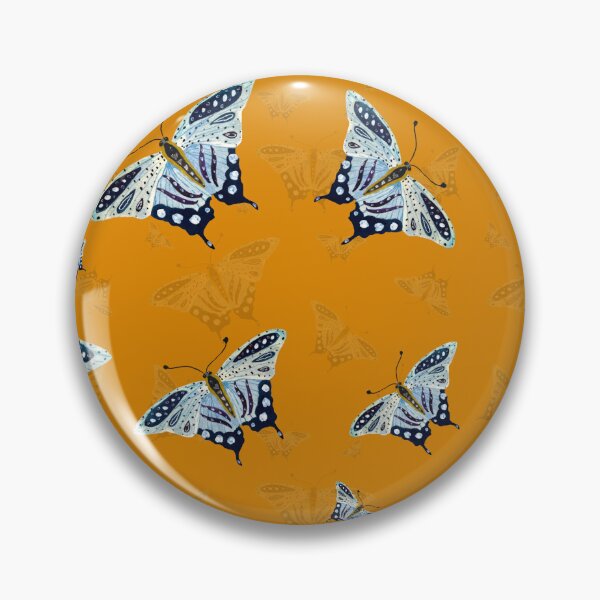 Item preview, Blue butterfly pattern watercolor on orange background designed and sold by Yana Mustafina | Boho Soulful Designs.