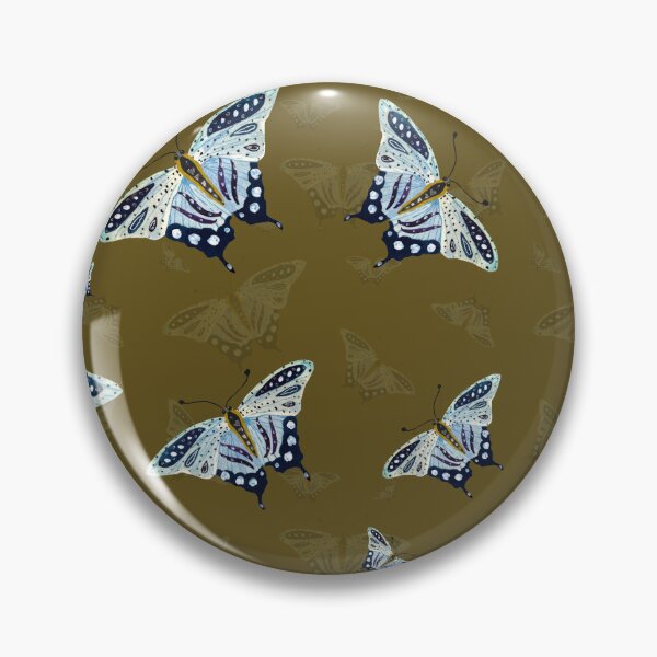 Artikelvorschau, Blue butterfly pattern watercolor on green background entworfen und verkauft von Yana Mustafina | Boho Soulful Designs.