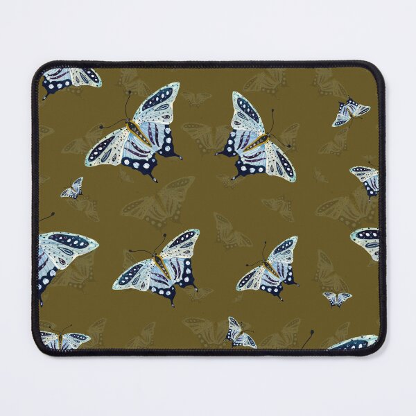 Item preview, Blue butterfly pattern watercolor on green background designed and sold by Yana Mustafina | Boho Soulful Designs.