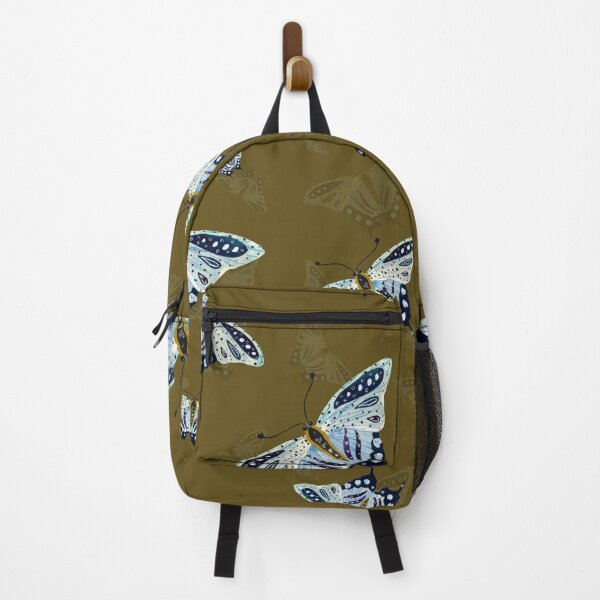 Item preview, Blue butterfly pattern watercolor on green background designed and sold by Yana Mustafina | Boho Soulful Designs.