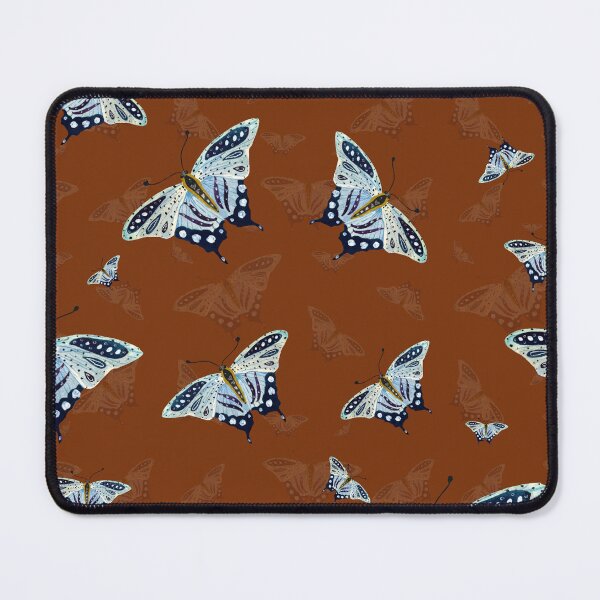 Item preview, Blue butterfly pattern watercolor on brown background designed and sold by Yana Mustafina | Boho Soulful Designs.