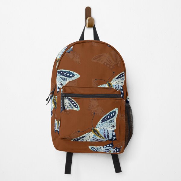 Item preview, Blue butterfly pattern watercolor on brown background designed and sold by Yana Mustafina | Boho Soulful Designs.