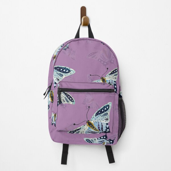 Item preview, Blue butterfly pattern watercolor on purple background designed and sold by Yana Mustafina | Boho Soulful Designs.