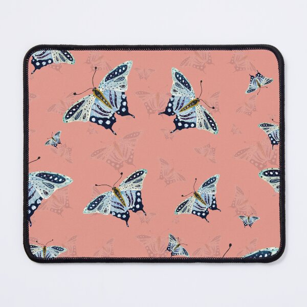 Item preview, Blue butterfly pattern watercolor on pink background designed and sold by Yana Mustafina | Boho Soulful Designs.