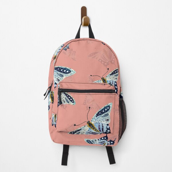 Item preview, Blue butterfly pattern watercolor on pink background designed and sold by Yana Mustafina | Boho Soulful Designs.