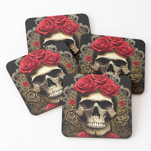 Item preview, Victorian Ghotic Floral Skull, skull with floral, red roses designed and sold by ValleyDream.