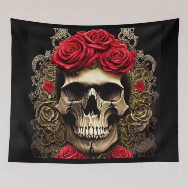 Item preview, Victorian Ghotic Floral Skull, skull with floral, red roses designed and sold by ValleyDream.