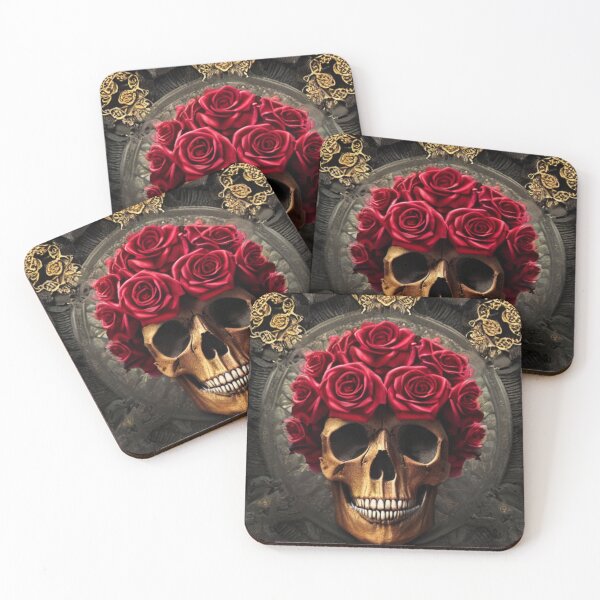 Item preview, Victorian Ghotic Floral Skull, skull with floral, red roses designed and sold by ValleyDream.