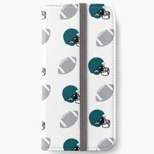 Football Pattern - Teal and Silver Footballs and Helmets iPhone Wallet