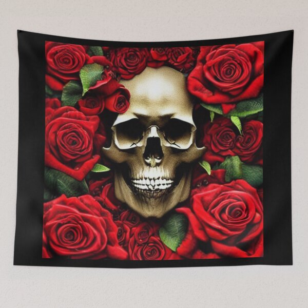 Item preview, Victorian Ghotic Floral Skull, skull with floral, red roses designed and sold by ValleyDream.