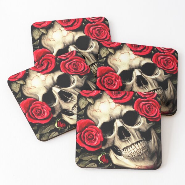Item preview, Victorian Ghotic Floral Skull, skull with floral, red roses designed and sold by ValleyDream.