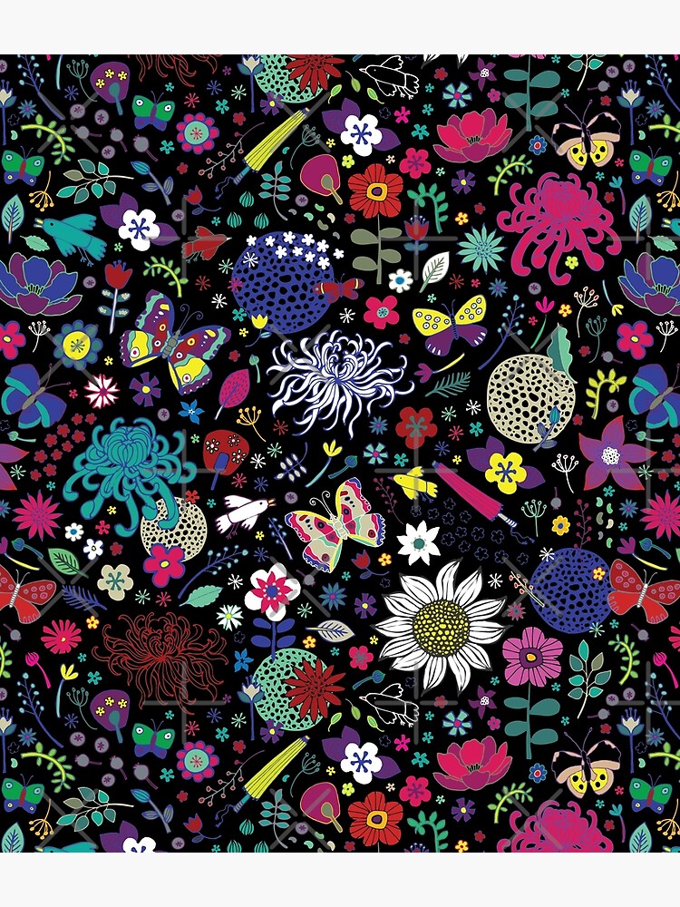 Thumbnail 3 of 3, Backpack, Japanese Garden - Multicolored on Black - exotic floral pattern by a Cecca Designs designed and sold by Cecca-Designs.